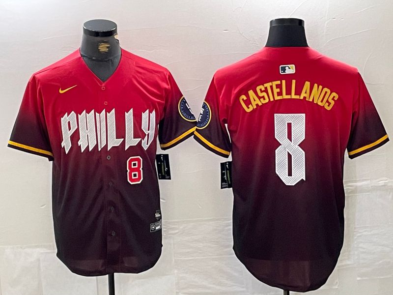 Men Philadelphia Phillies #8 Castellanos Red City Edition Nike 2024 MLB Jersey style 3